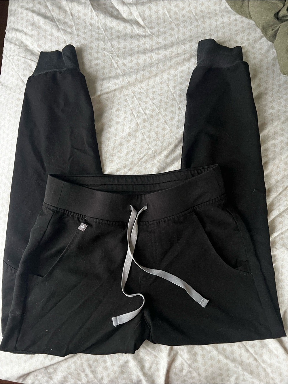 Figs Black Track Joggers with Gray Drawstring